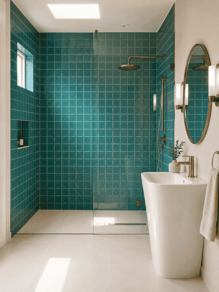 bathroom design with blue mareena modern double wall