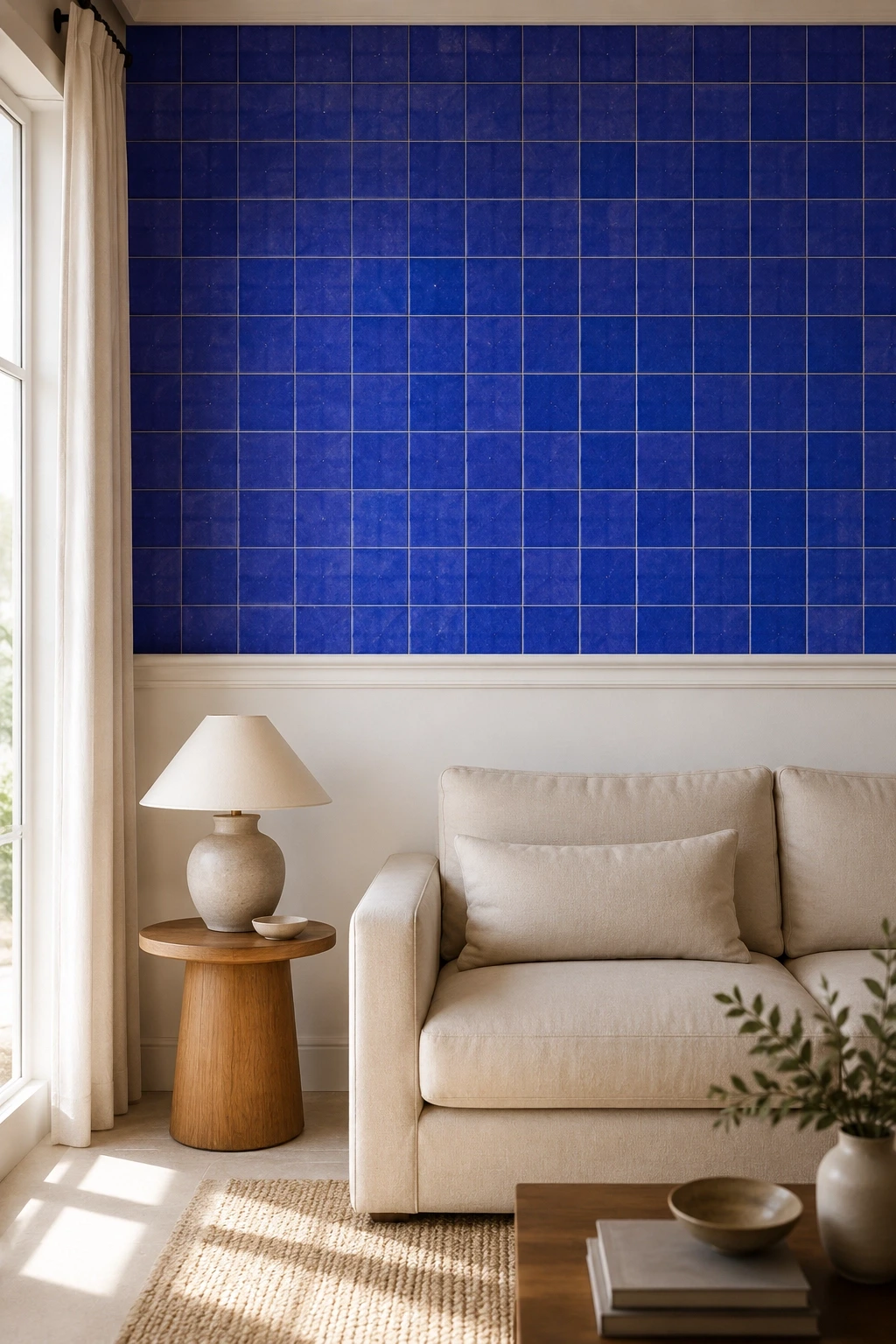 living room with bali glazed lavastone blue iriant